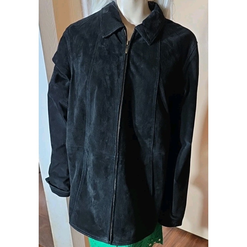 Coldwater Creek Leather Suede Jacket Full‎ Zip Western Black L Lined